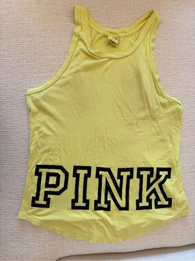 PINK Victoria's Secret Yellow Racerback Tank with Bold Logo